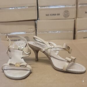 Women's Tory Burch Size 7 Kitten Tan High Heels Sandals Nice!
